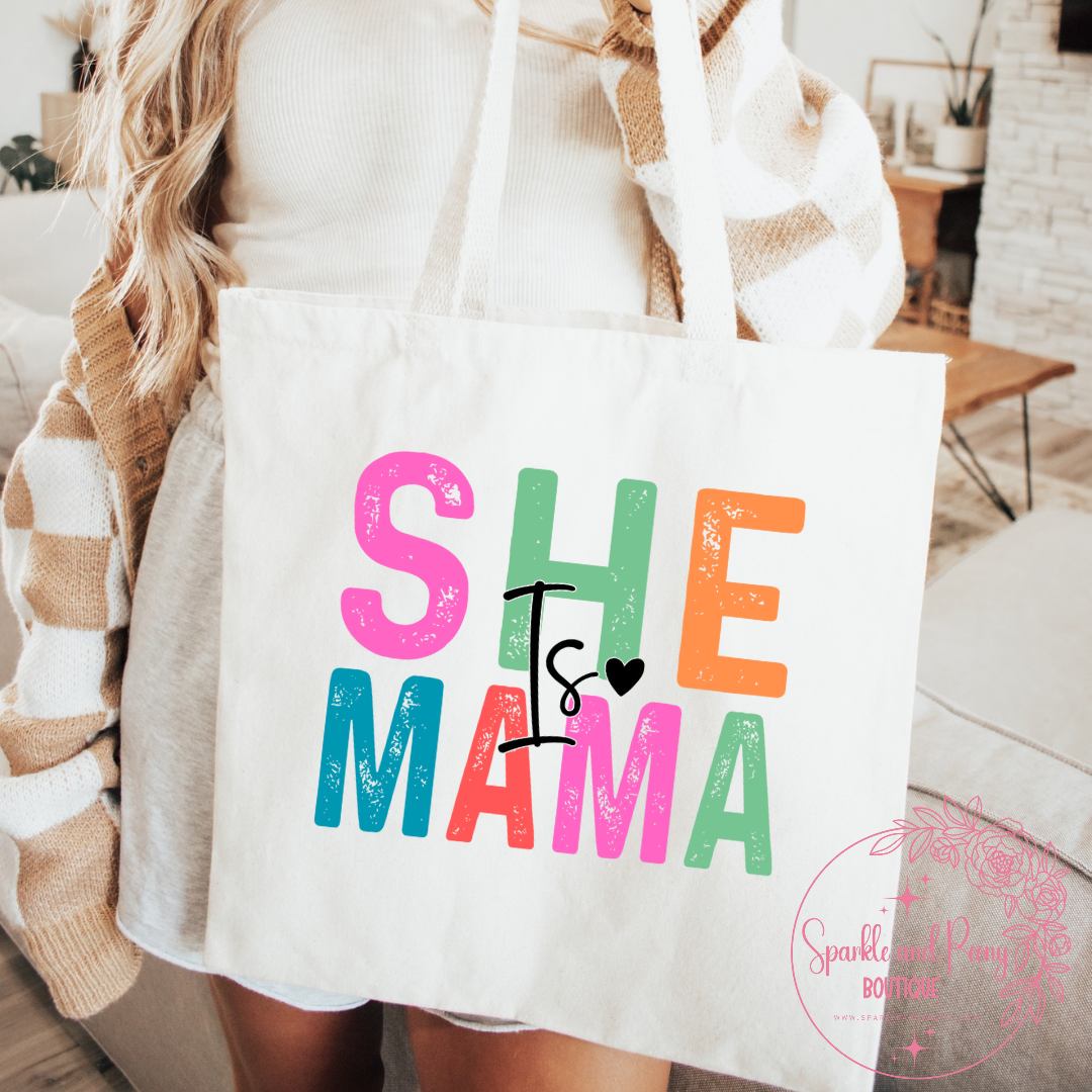 She is _______ canvas tote bag