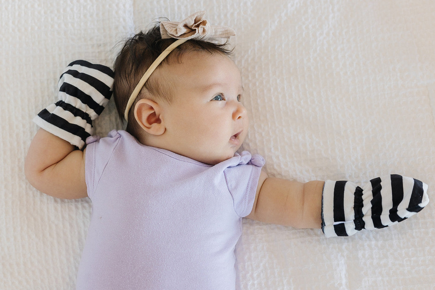 Stay-On Baby Mittens with Silicone Grip - Black & White Stripes No Scratch Mittens for Newborns 0-6 Months