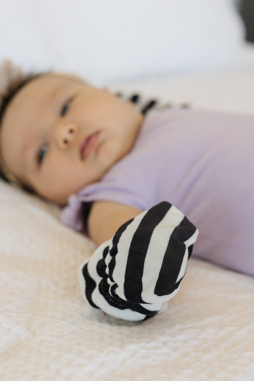 Stay-On Baby Mittens with Silicone Grip - Black & White Stripes No Scratch Mittens for Newborns 0-6 Months