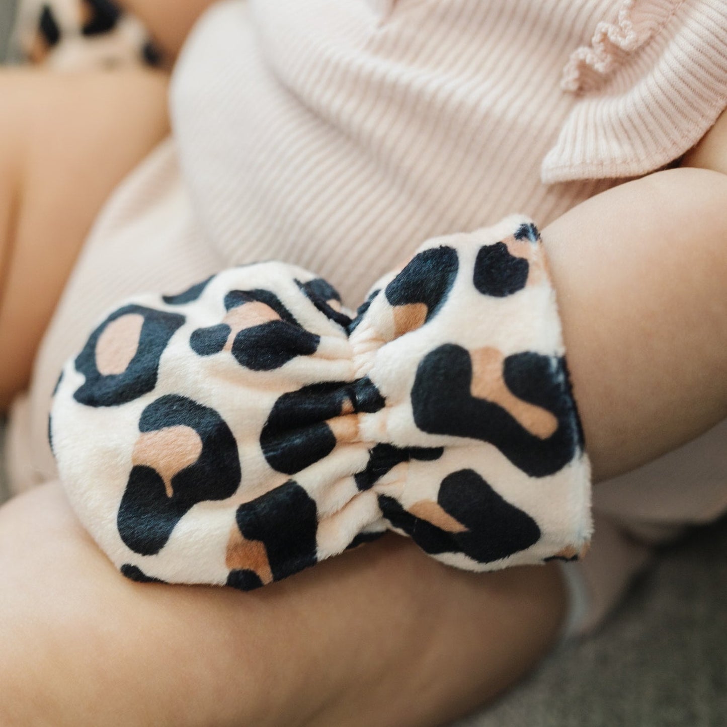 Stay-On Baby Mittens with Silicone Grip - Cheetah No Scratch Mittens for Newborns 0-6 Months