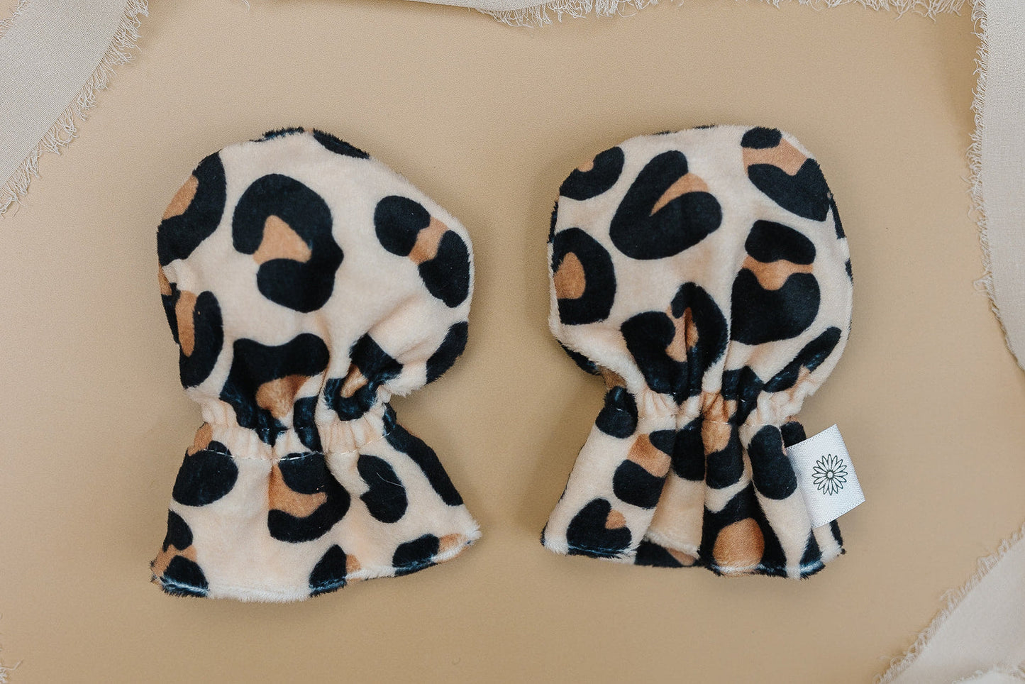 Stay-On Baby Mittens with Silicone Grip - Cheetah No Scratch Mittens for Newborns 0-6 Months