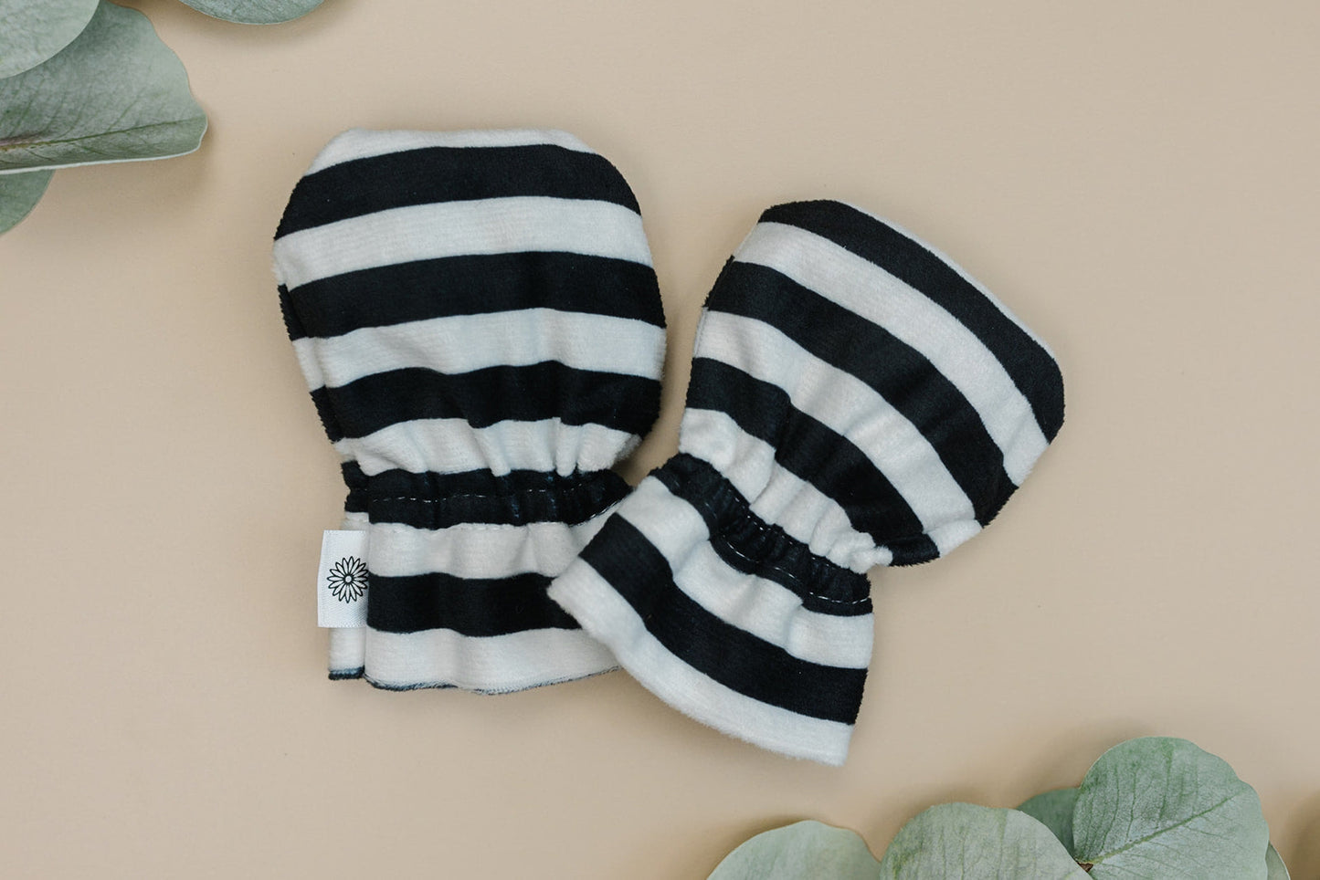 Stay-On Baby Mittens with Silicone Grip - Black & White Stripes No Scratch Mittens for Newborns 0-6 Months