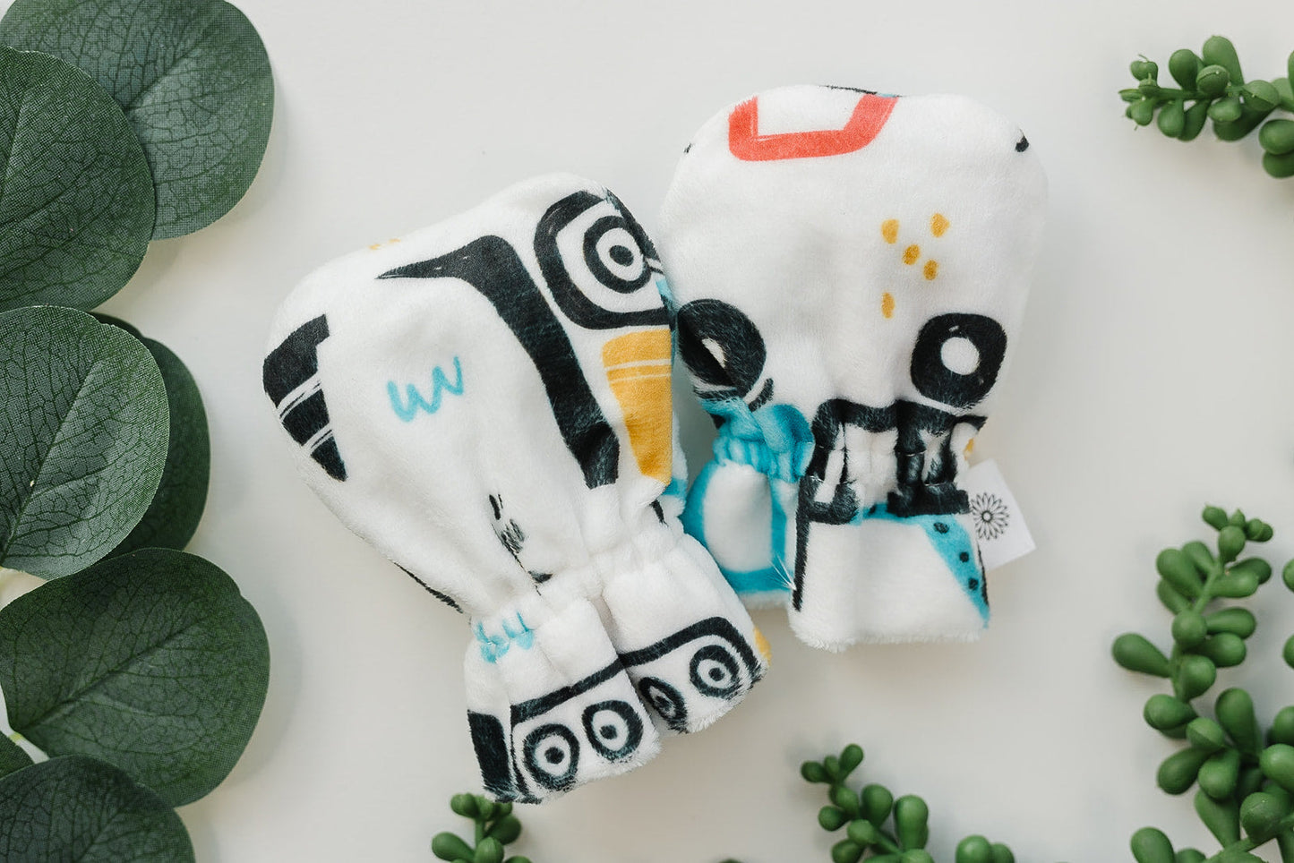 Stay-On Baby Mittens with Silicone Grip - Construction Trucks No Scratch Mittens for Newborns 0-6 Months
