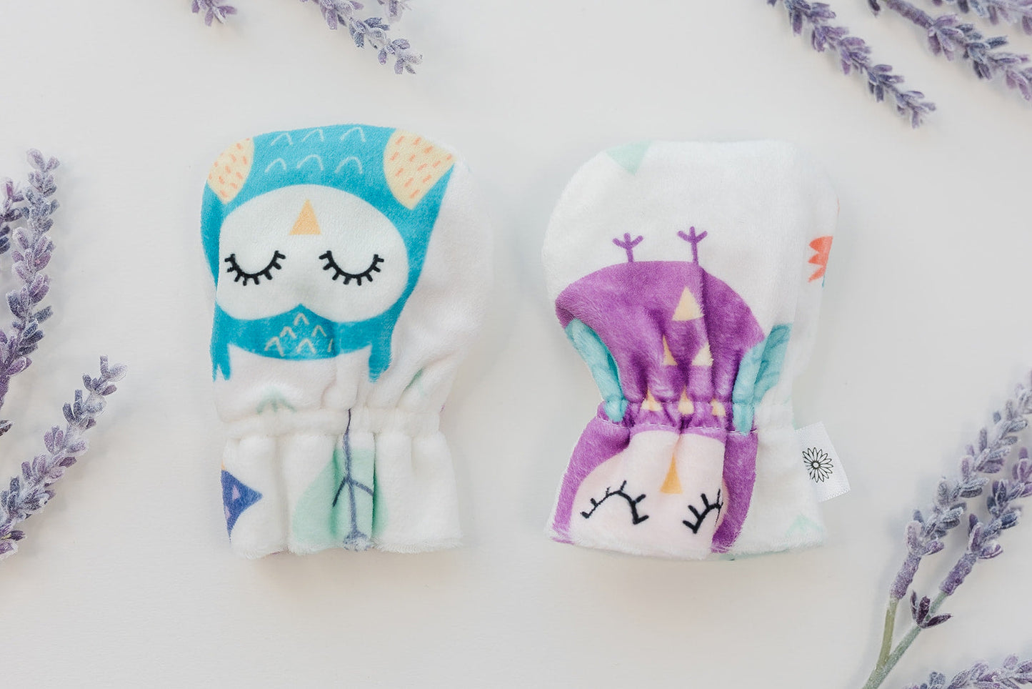 Stay-On Baby Mittens with Silicone Grip - Owls No Scratch Mittens for Newborns 0-6 Months