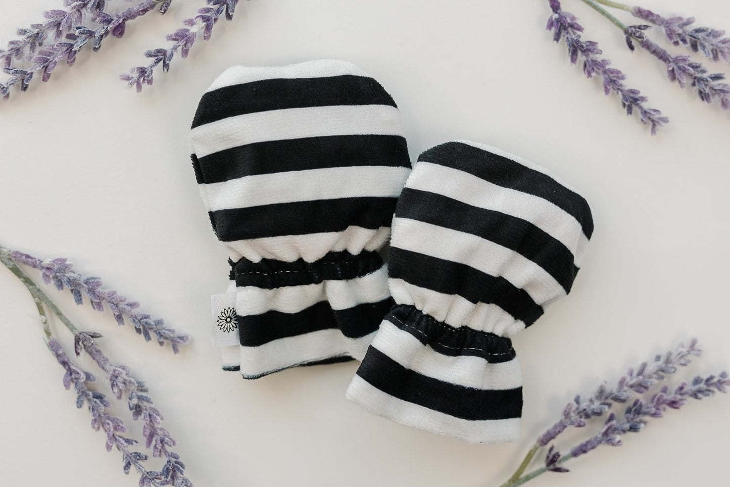 Stay-On Baby Mittens with Silicone Grip - Black & White Stripes No Scratch Mittens for Newborns 0-6 Months