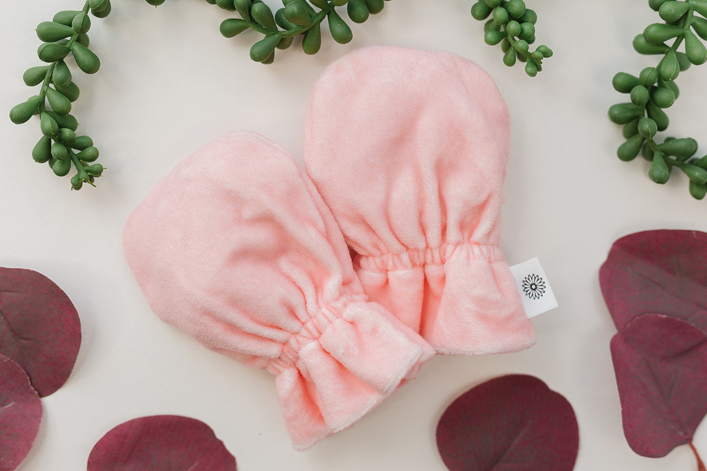 Stay-On Baby Mittens with Silicone Grip - Crystal Rose No Scratch Mittens for Newborns 0-6 Months
