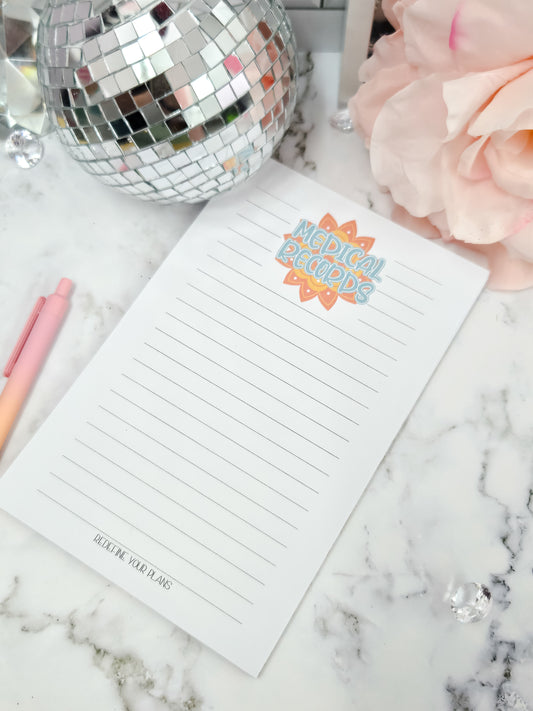 Medical Records sunburst- lined- tearaway notepad