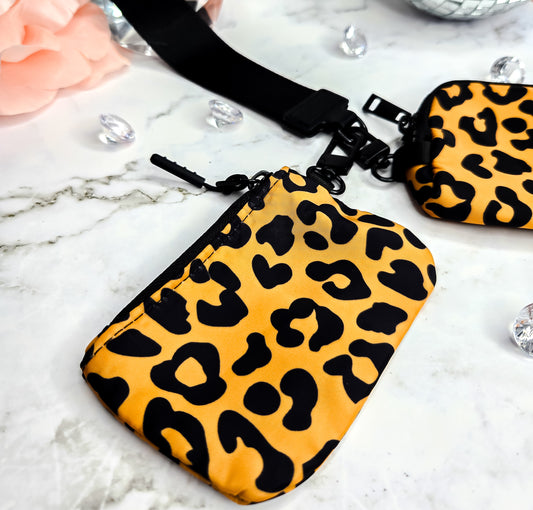 Double pouch wristlet in leopard