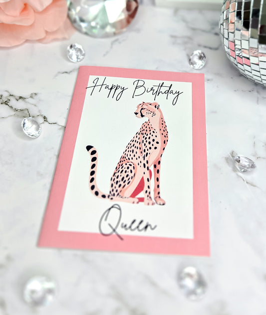 Happy Birthday Cheetah girl greeting card
