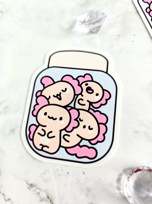 A jar of cuteness- axolotyl stickers