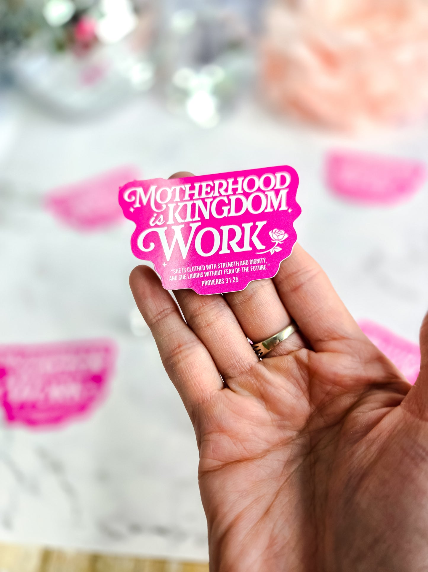 Motherhood is kingdom work- pink- sticker