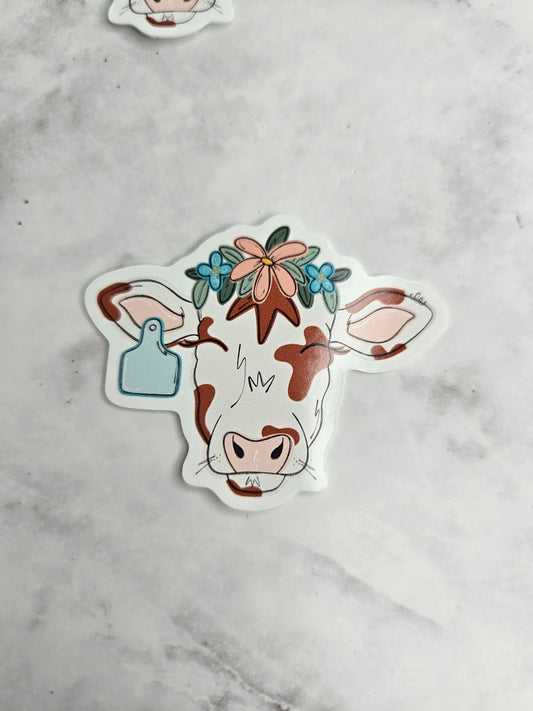 Daisy Floral Cow Head Vinyl Sticker | Country Girl Waterproof Farmhouse Decal