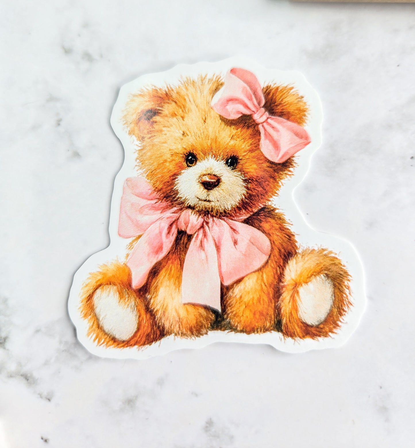 Bear Hug Teddy Sticker – Cute Feminine Vinyl Sticker | Whimsical Pink Bow Teddy Bear