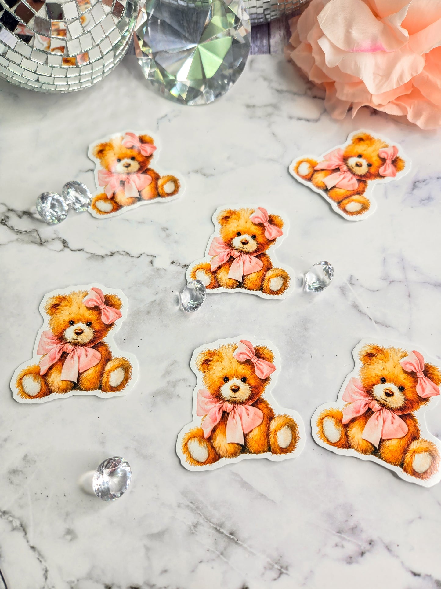 Bear Hug Teddy Sticker – Cute Feminine Vinyl Sticker | Whimsical Pink Bow Teddy Bear