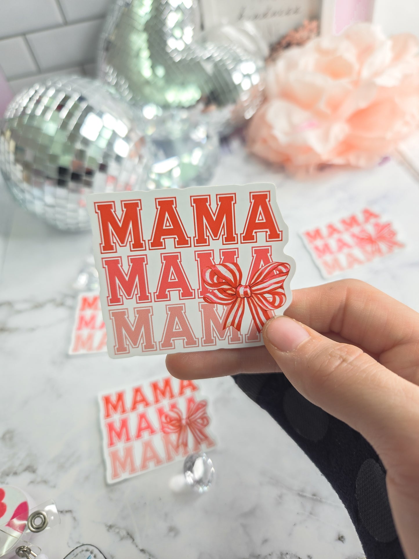 Mama Sticker – Red Ombré Bow Vinyl Sticker | Cute Mama Gift Sticker
