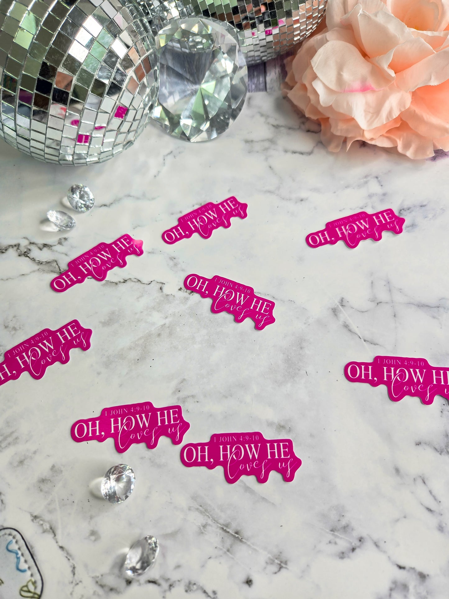 Oh, How He Loves Us Sticker – Pink Christian Vinyl Sticker | Faith-Based Feminine Sticker