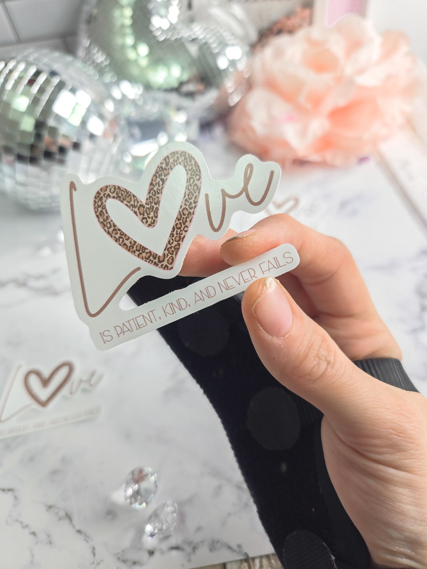 Love Is Patient, Kind & Never Fails Sticker – Leopard Heart Christian Vinyl Sticker | Faith-Based Feminine Sticker