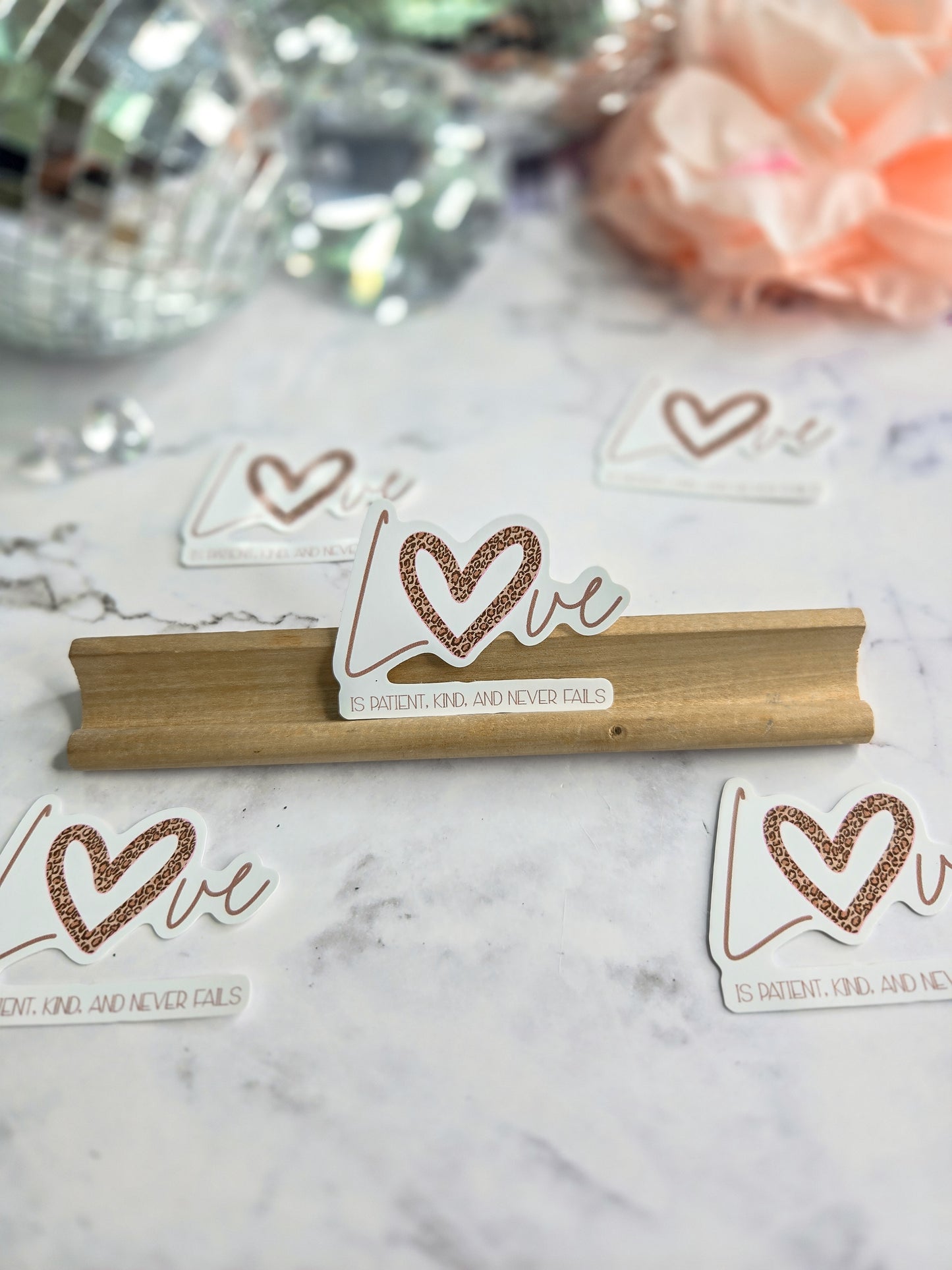 Love Is Patient, Kind & Never Fails Sticker – Leopard Heart Christian Vinyl Sticker | Faith-Based Feminine Sticker