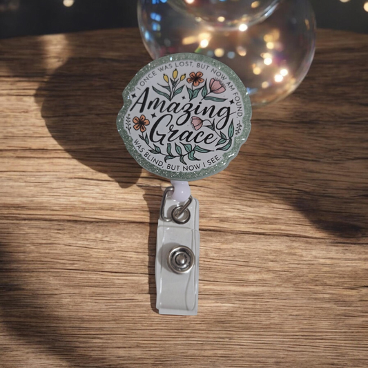 Amazing grace badge reel- belt clip style
