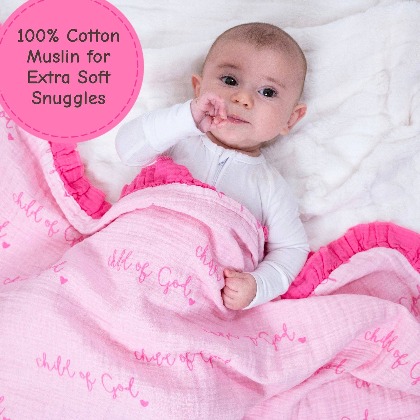 Muslin Quilt Baby & Kids Ruffle Blanket Pink Child of God