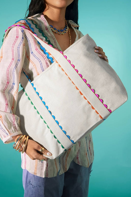 66 Colorful Ricrac-Trimmed Canvas Everyday Tote Bag