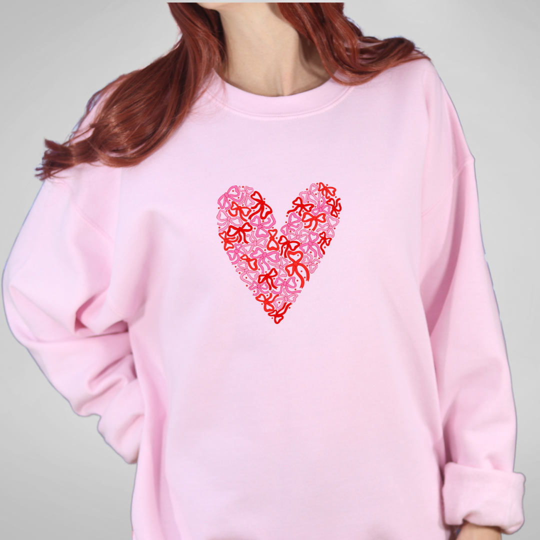 bow love heart crewneck graphic