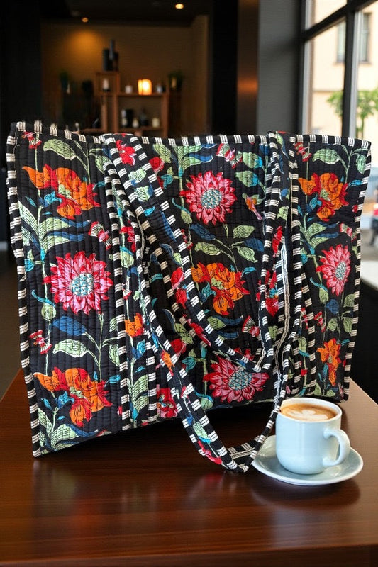 SC - Lennox Black Floral Tote Bag