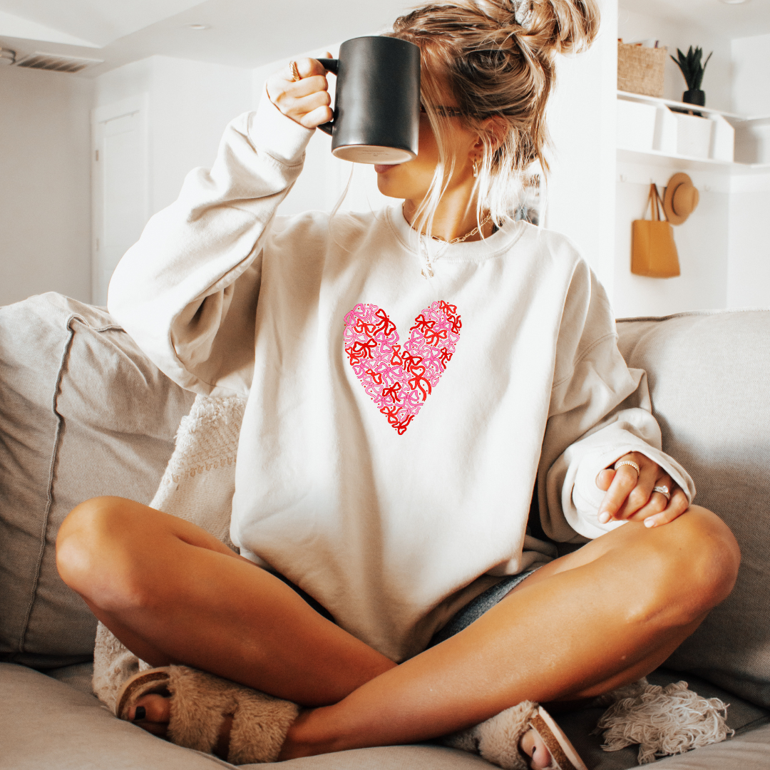 bow love heart crewneck graphic