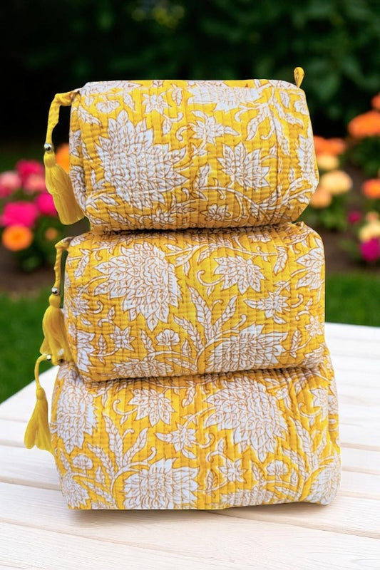 SC - ETA 7/18 - Ruthie Yellow Floral Print Cosmetic Bag Set