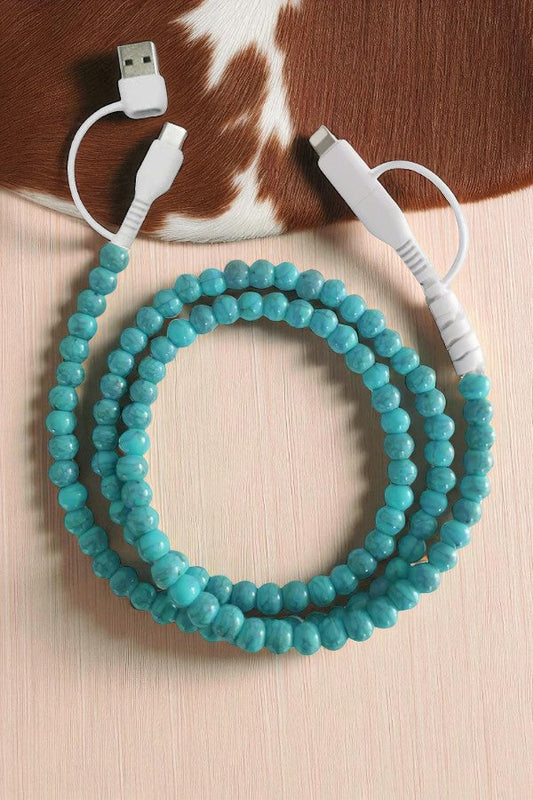 SC - Updated Turquoise Beaded Cord Phone Charger