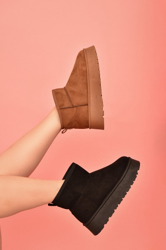 WILD DIVA Suede Round Toe Platform Booties