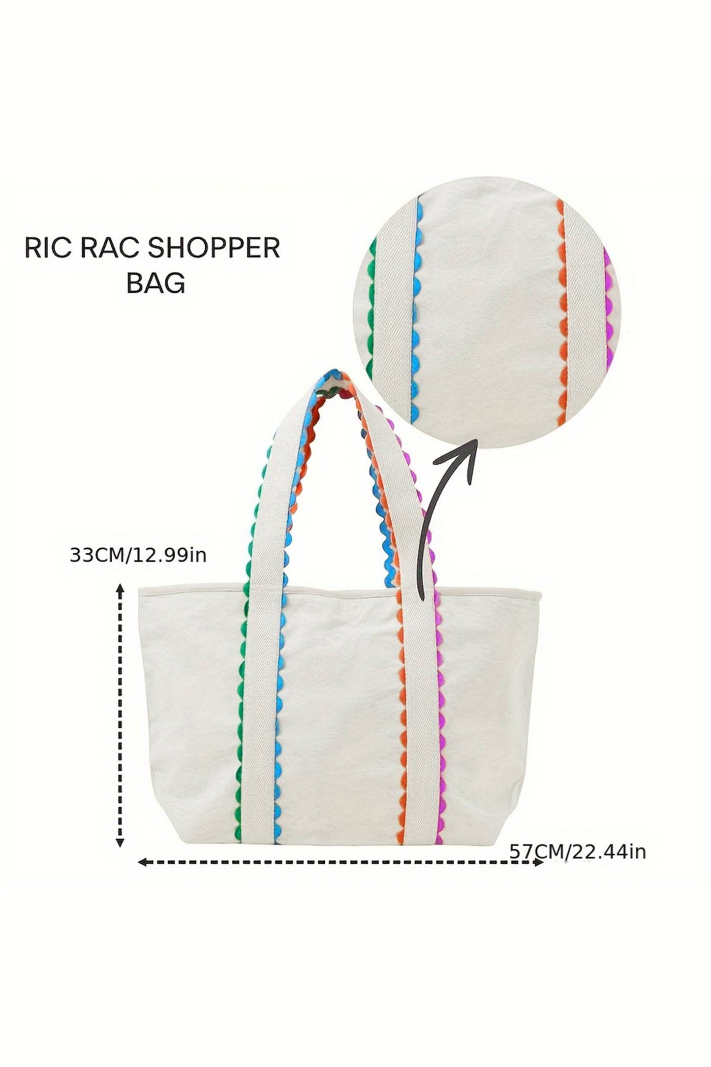 66 Colorful Ricrac-Trimmed Canvas Everyday Tote Bag