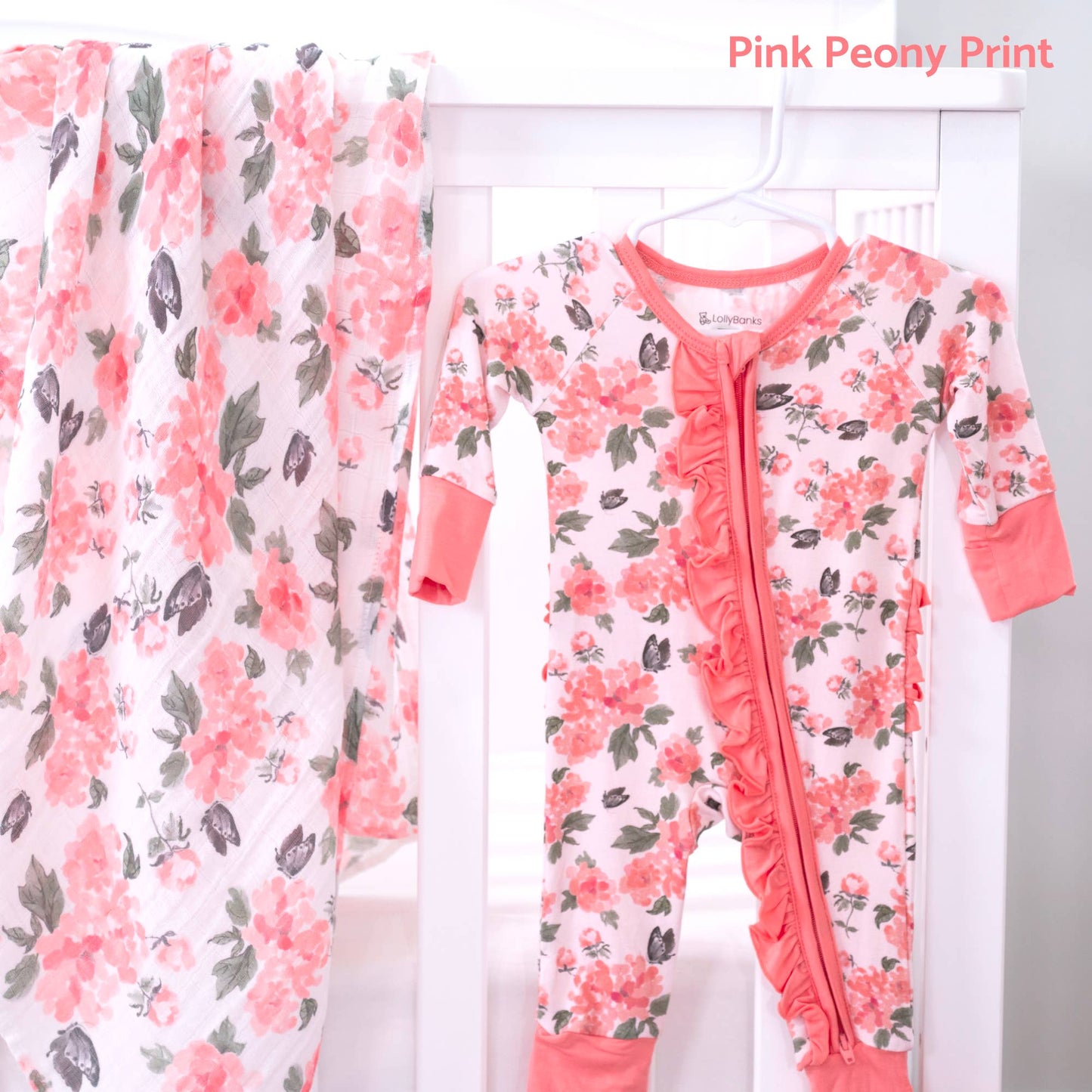 Bamboo Baby Convertible Ruffle Zipper Pajama Peony Floral