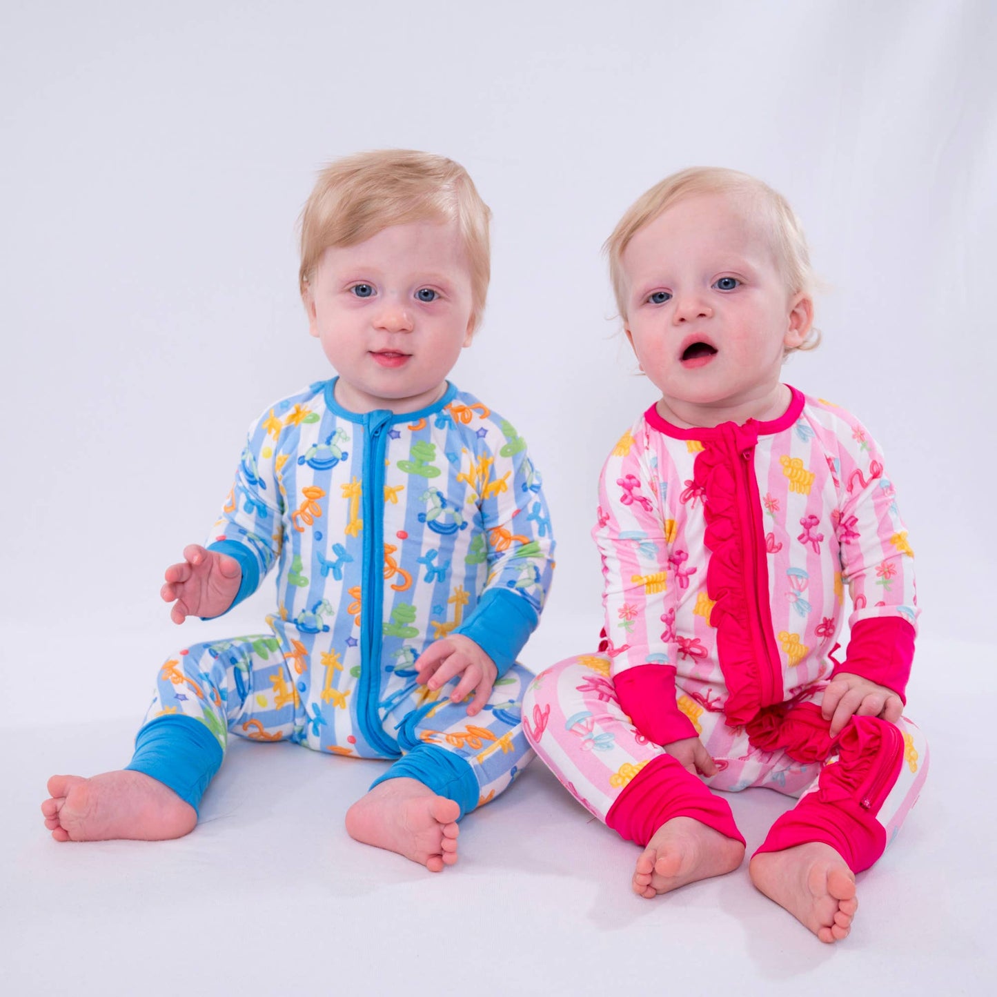 Bamboo Baby Convertible Zipper Pajama Pink Balloon Animal