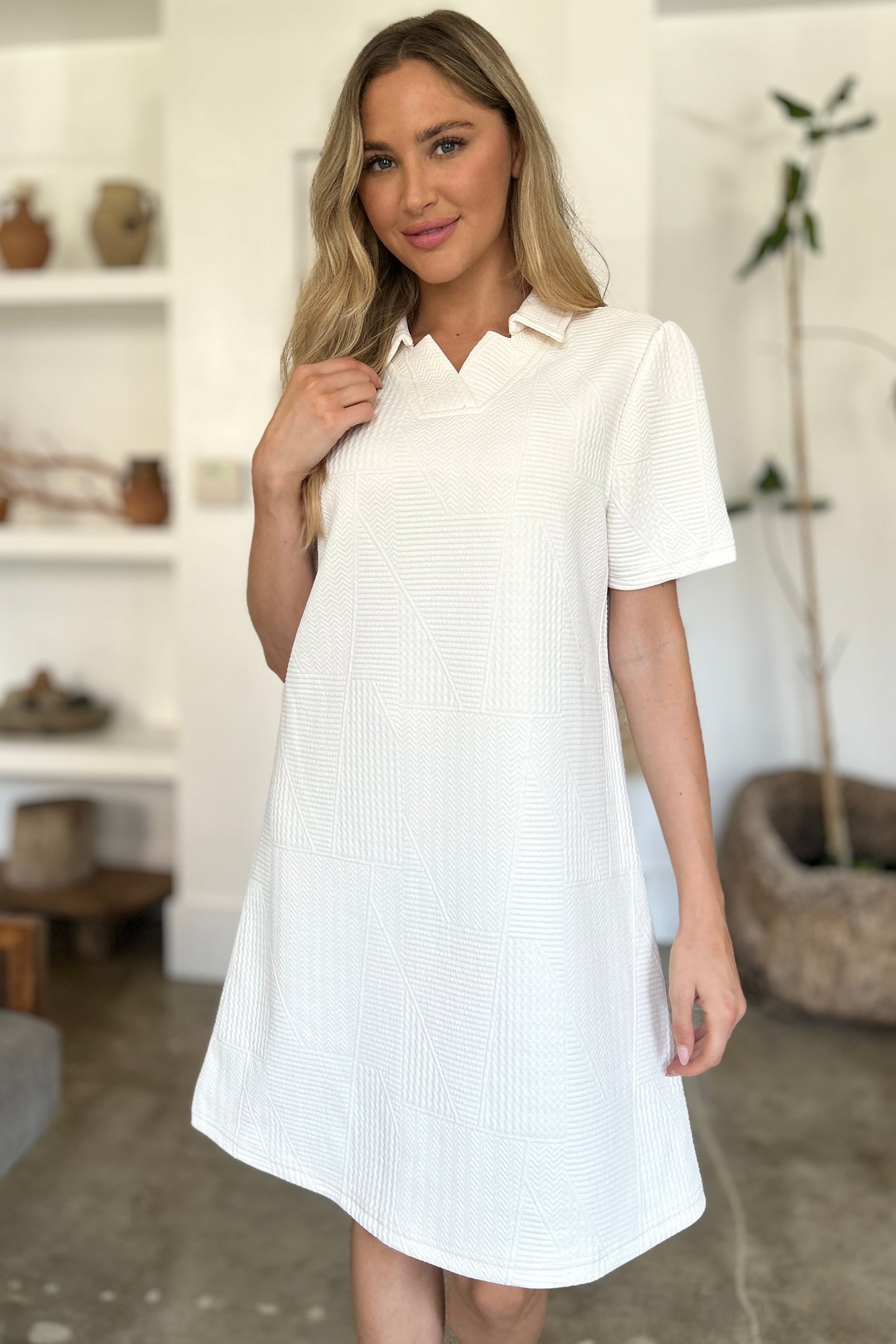 Double Take Full Size Texture Short Sleeve Dress