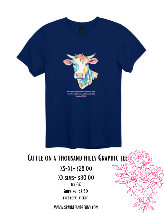 Floral Cow Christian Graphic Tee | Psalm 50:10 Faith Shirt | Western Christian T-Shirt