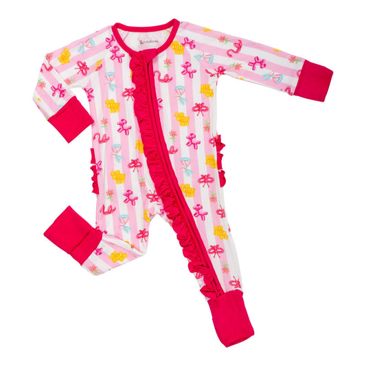 Bamboo Baby Convertible Zipper Pajama Pink Balloon Animal