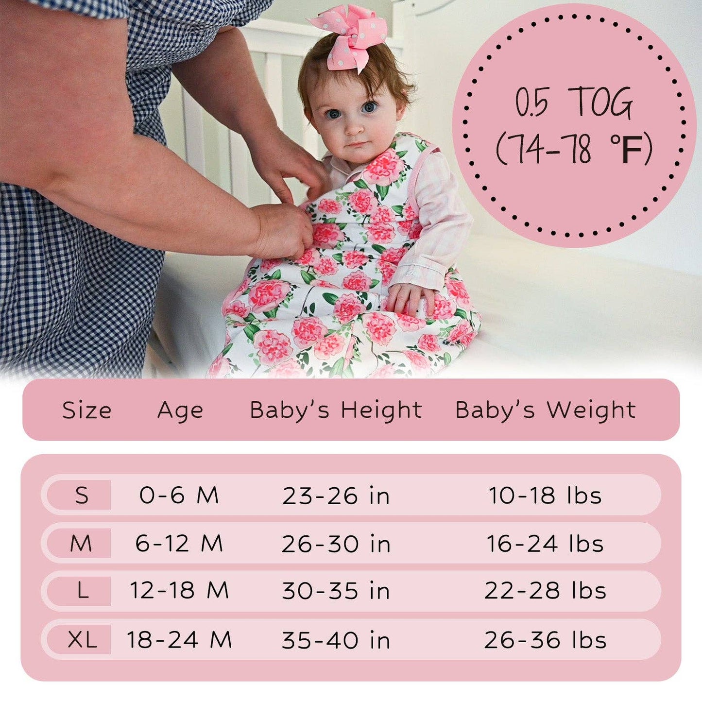 Organic Cotton Sleep Sack 0.5 TOG Pretty in Peony