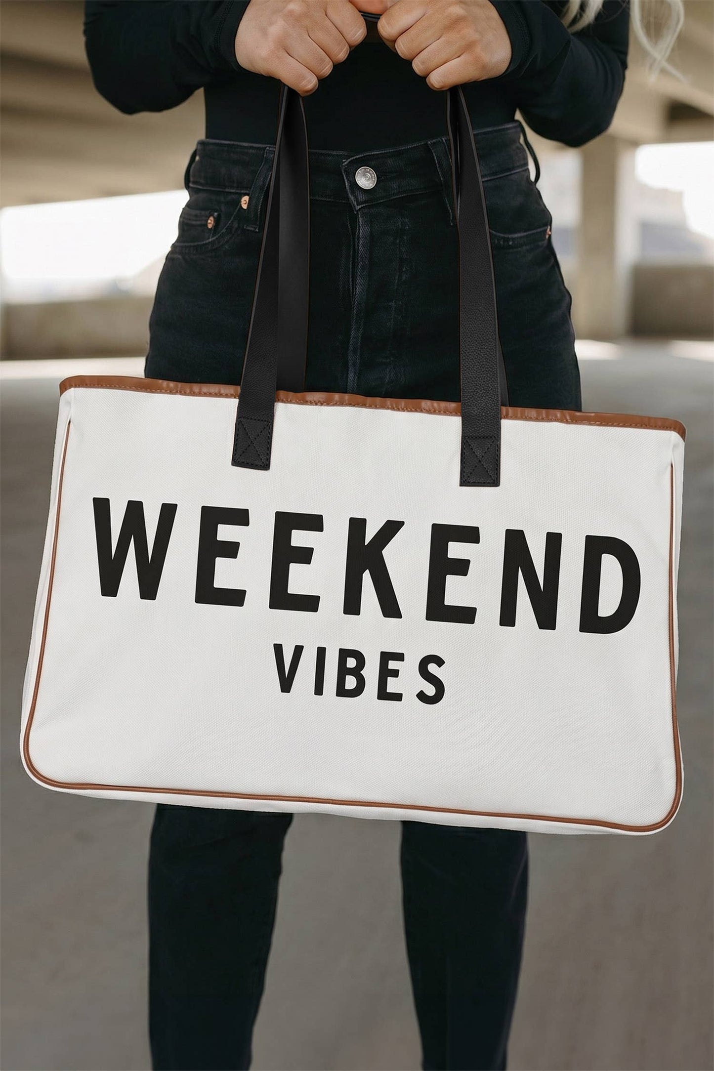 Weekend Vibes Print Summer Travel Canvas Tote Bag