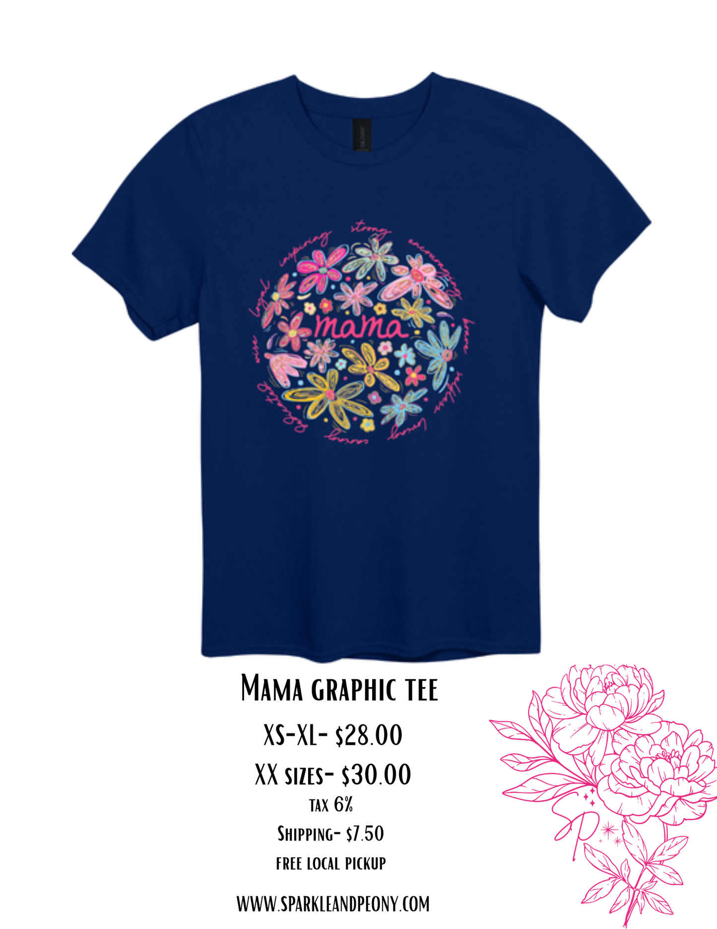 Mama Floral Graphic Tee | Christian Mom Shirt | Cute Mom T-Shirt | Navy Gildan 5000