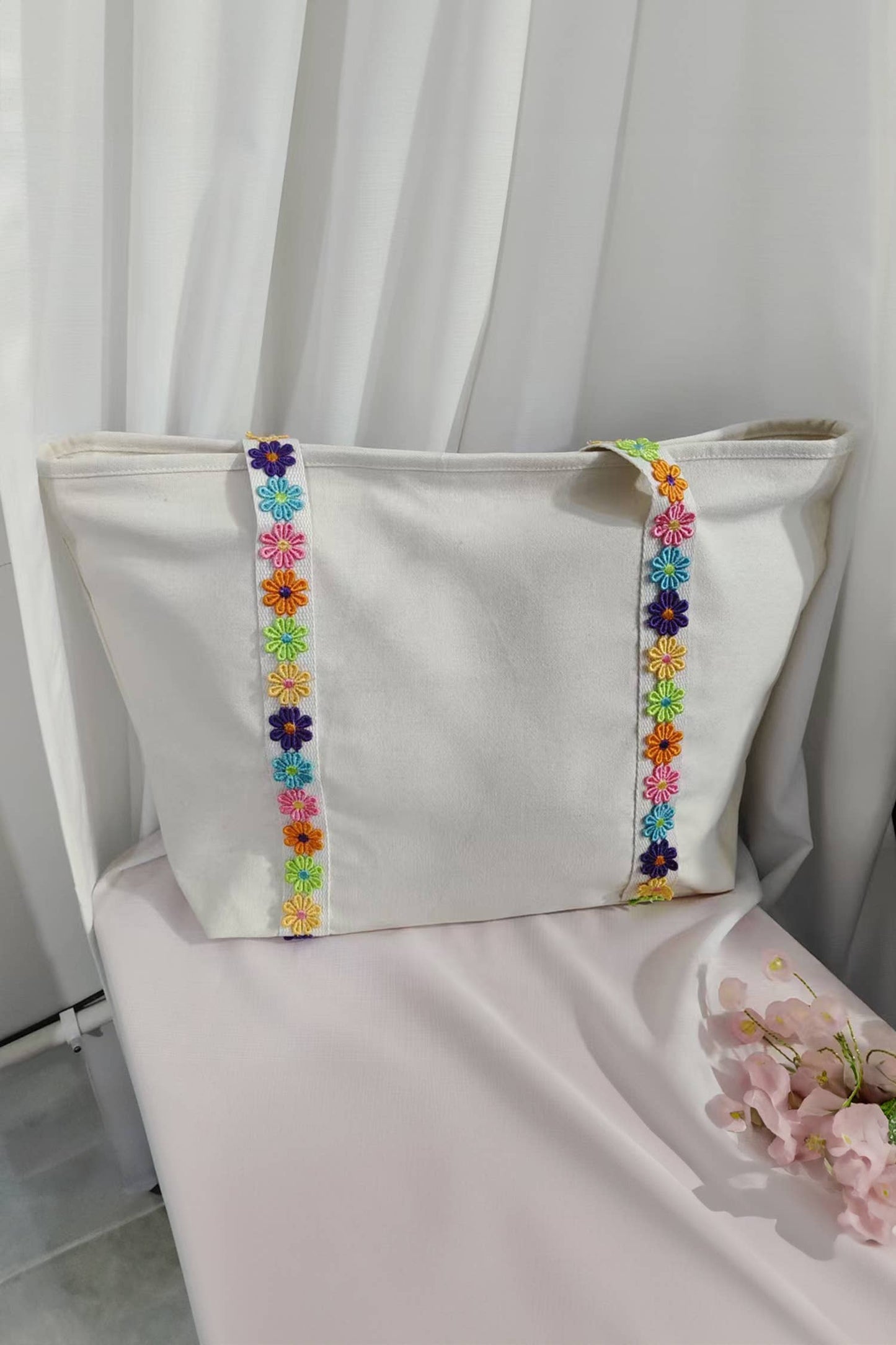 66 Colorful Ricrac-Trimmed Canvas Everyday Tote Bag