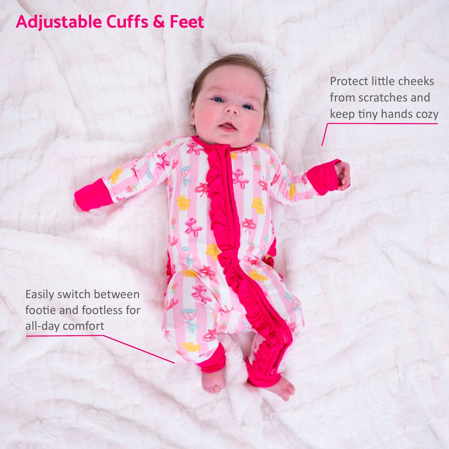 Bamboo Baby Convertible Zipper Pajama Pink Balloon Animal