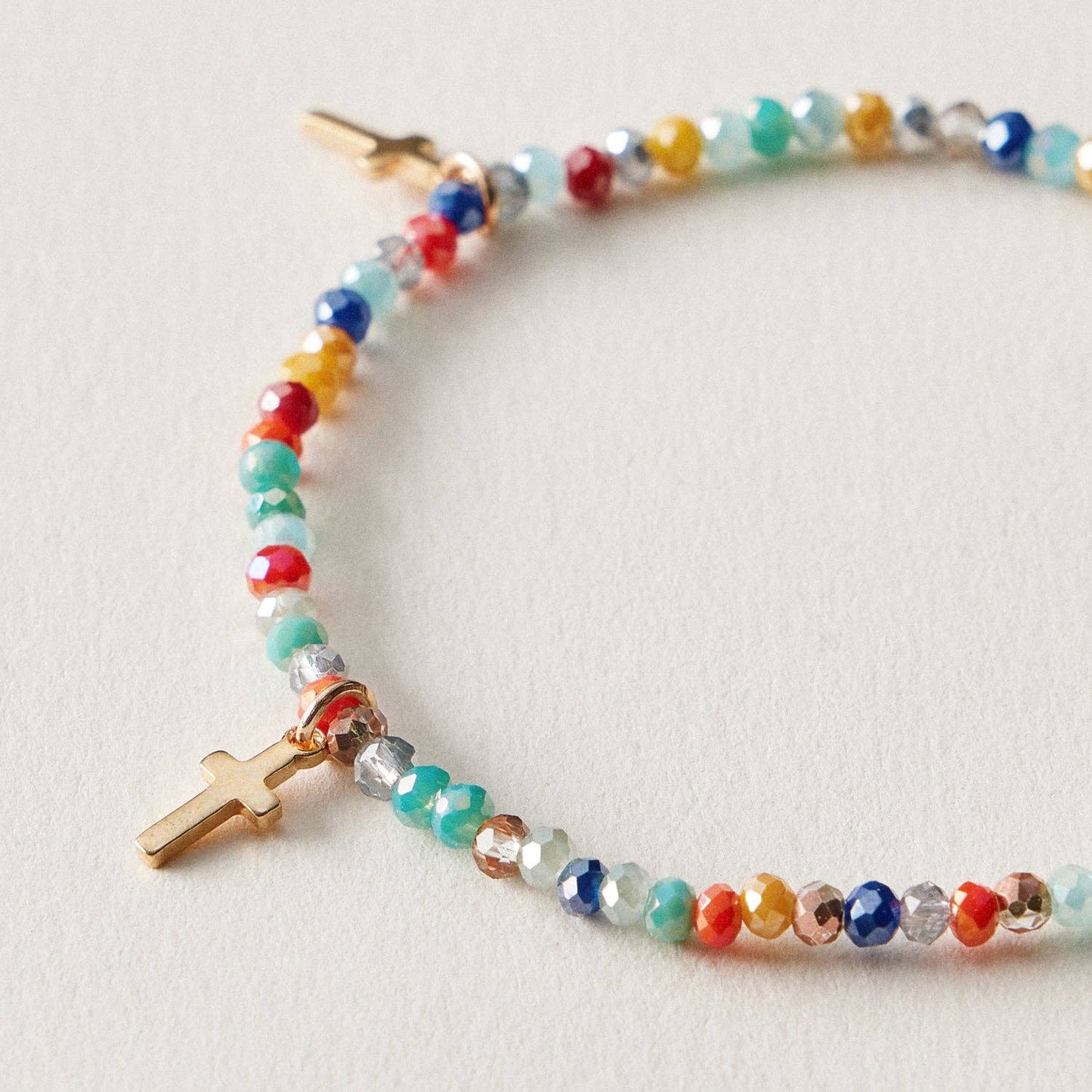 Gold Cross Charm Crystal Stretch Bracelet Stack Set
