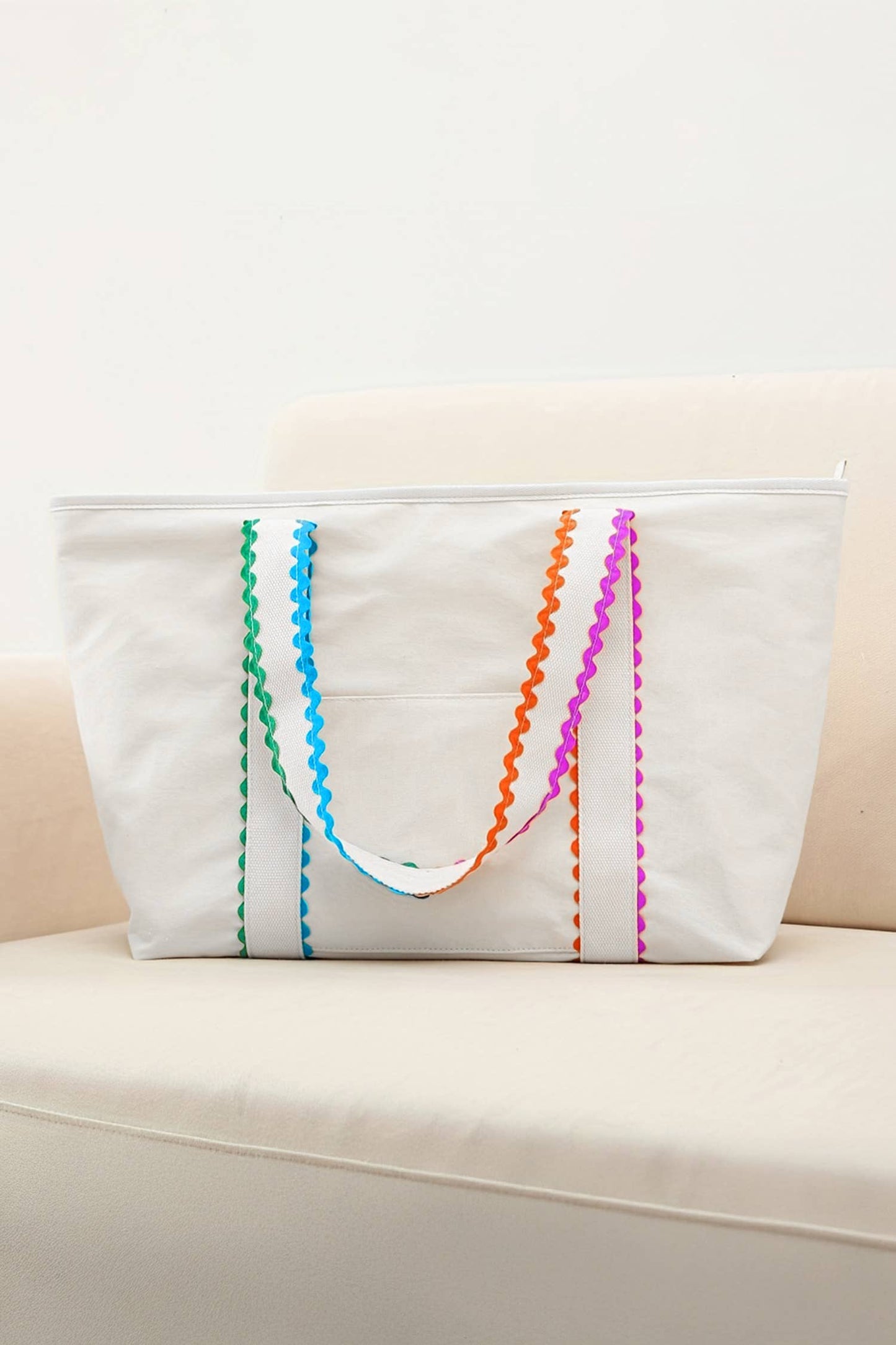 66 Colorful Ricrac-Trimmed Canvas Everyday Tote Bag