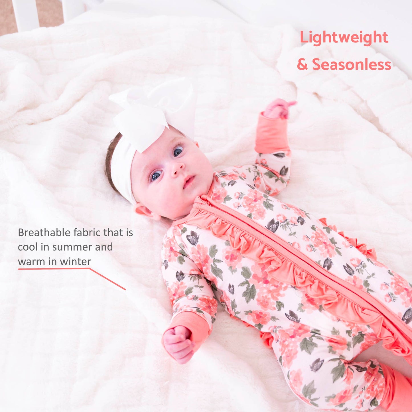 Bamboo Baby Convertible Ruffle Zipper Pajama Peony Floral