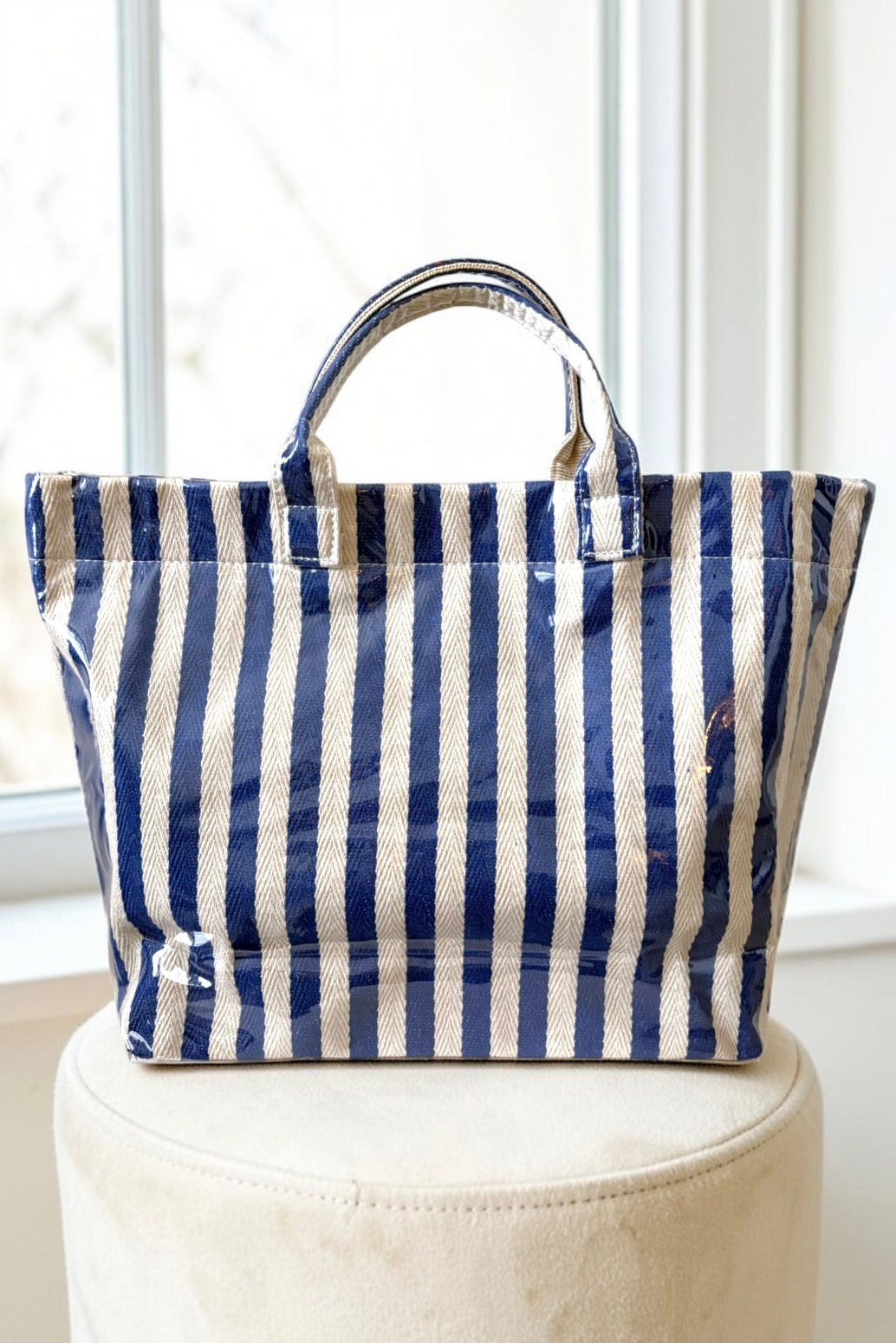 SC - ETA 4/30 - Blue and Beige Striped TOTE BAG