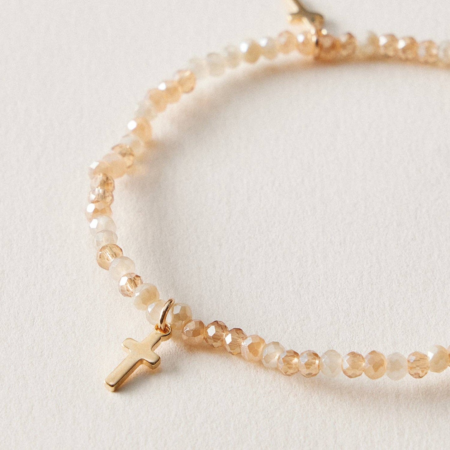 Gold Cross Charm Crystal Stretch Bracelet Stack Set