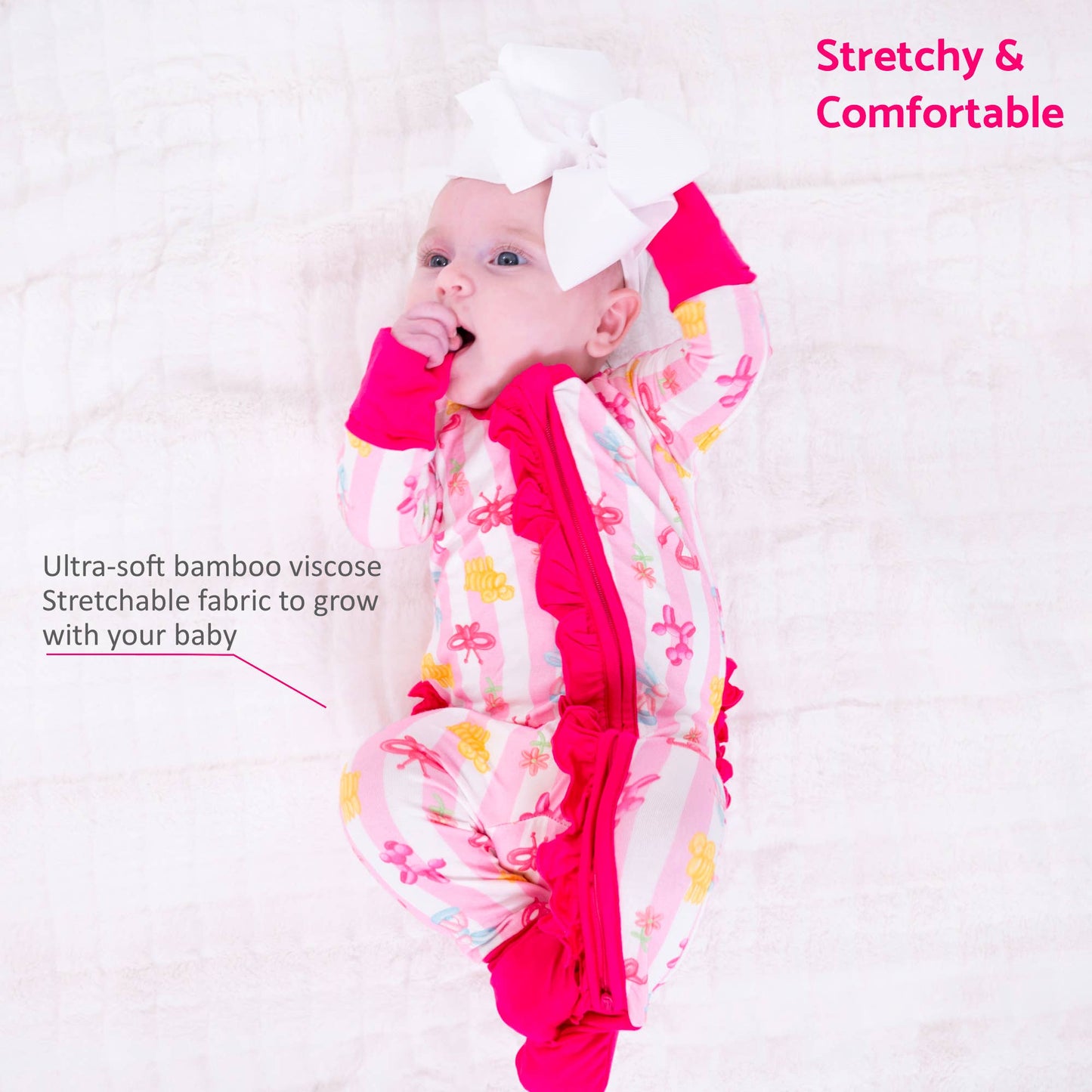 Bamboo Baby Convertible Zipper Pajama Pink Balloon Animal