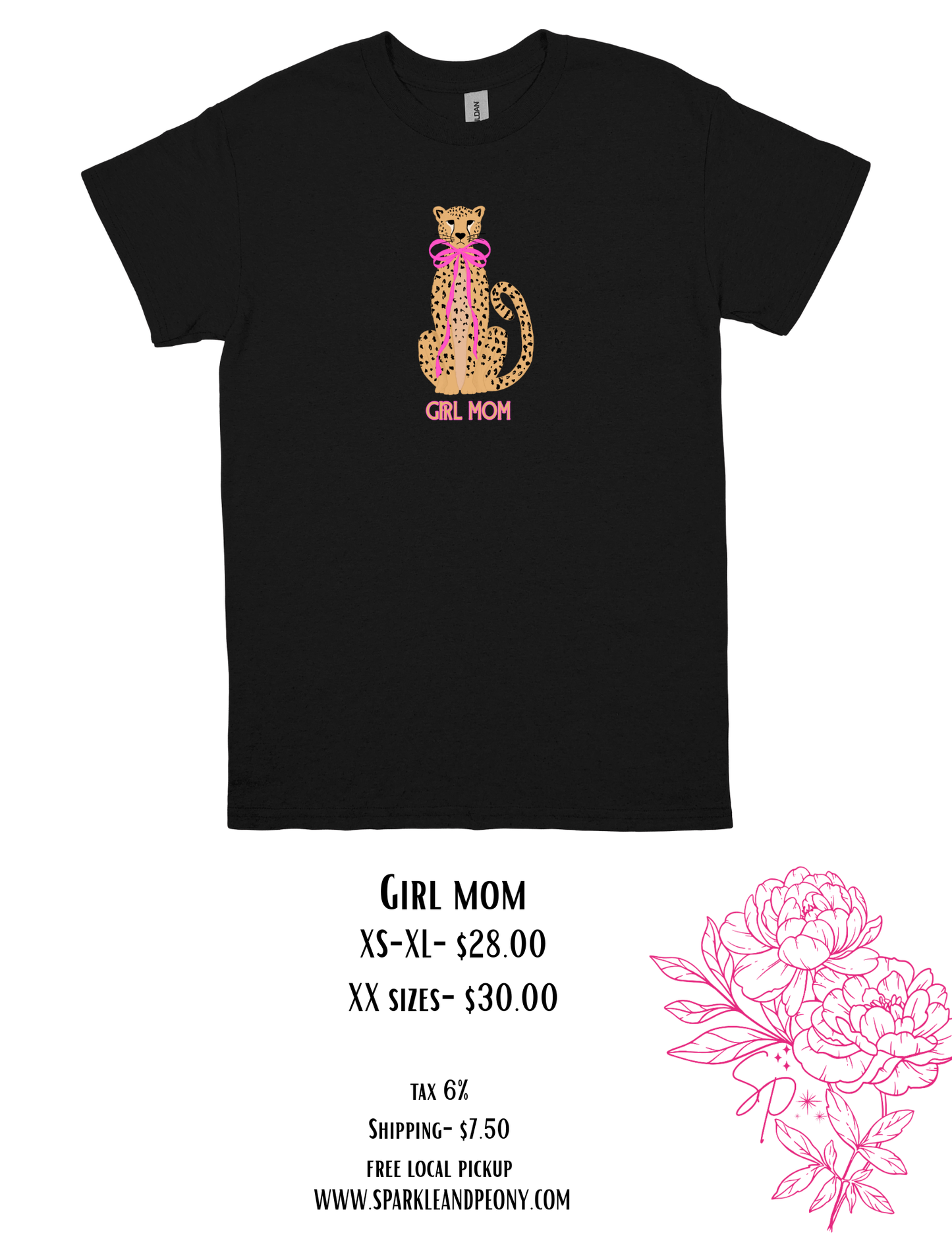Girl Mom Leopard Bow Graphic Tee | Cute Mom Shirt | Black Gildan Softstyle Unisex T-Shirt