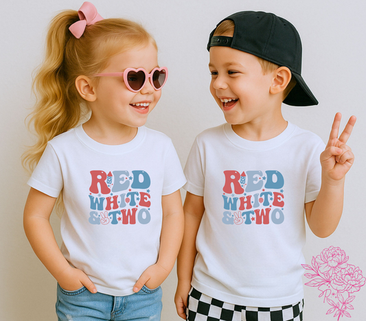 Red, White and Two toddler graphic tee